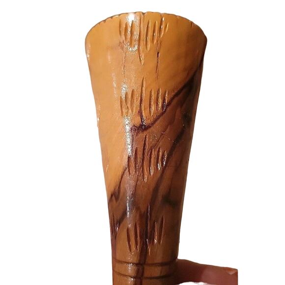 Gorgeous 6” Vintage Carved Hand Made Turned Burl Wood Bud Vase - Picture 9 of 12